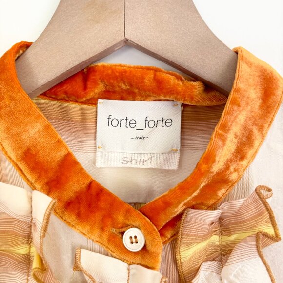 Forte Forte NWOT yellow, brown and white button down blouse with velvet collar - Picture 4 of 7